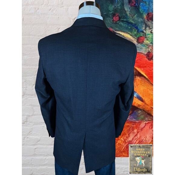 Vintage Hart Schaffner Marx 42L Blue Black Textured Blazer Sport Coat Jacket - Picture 6 of 14